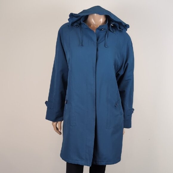 London Fog Hooded Trench Coat Thick Removable Fleece Teal Blue Womens Size 8 - Picture 15 of 15